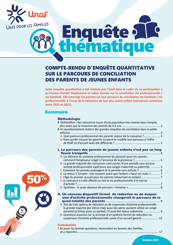 Compte-rendu d'enquête quantitative sur le parcours de conciliation des parents de jeunes enfants